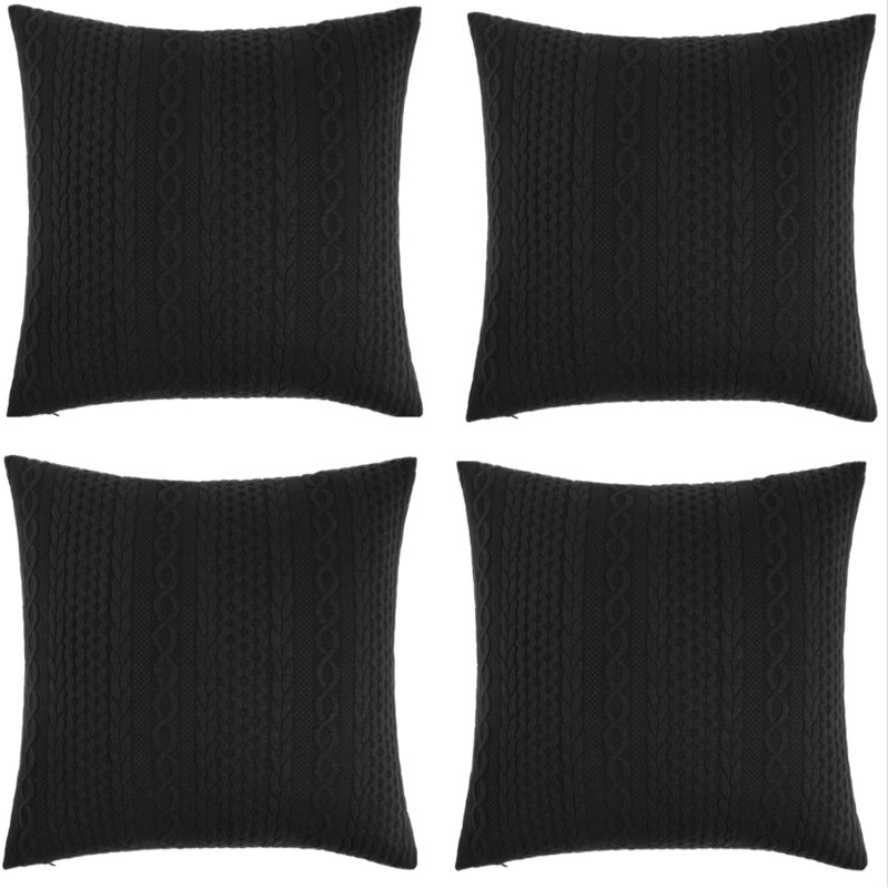 Jeté carré Knit Collection with Geometric pattern, Noir, 18 po x 18 po