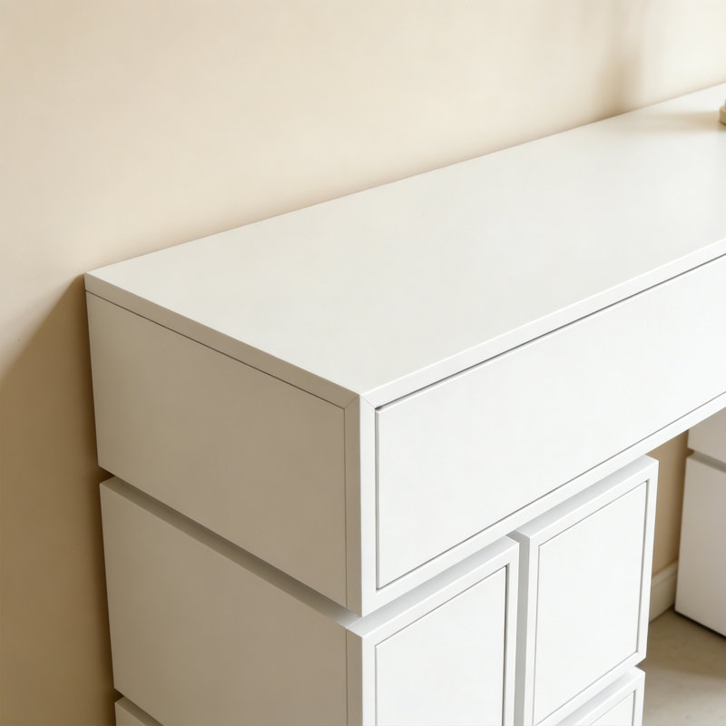 Console moderne de couleur unie de forme irrégulière, H 37,8 po x l 59,06 po x P 11,81 po, Blanc