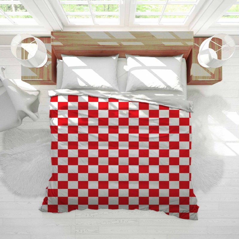Housse de couette simple à carreaux, Housse de couette pour lit simple, Rouge