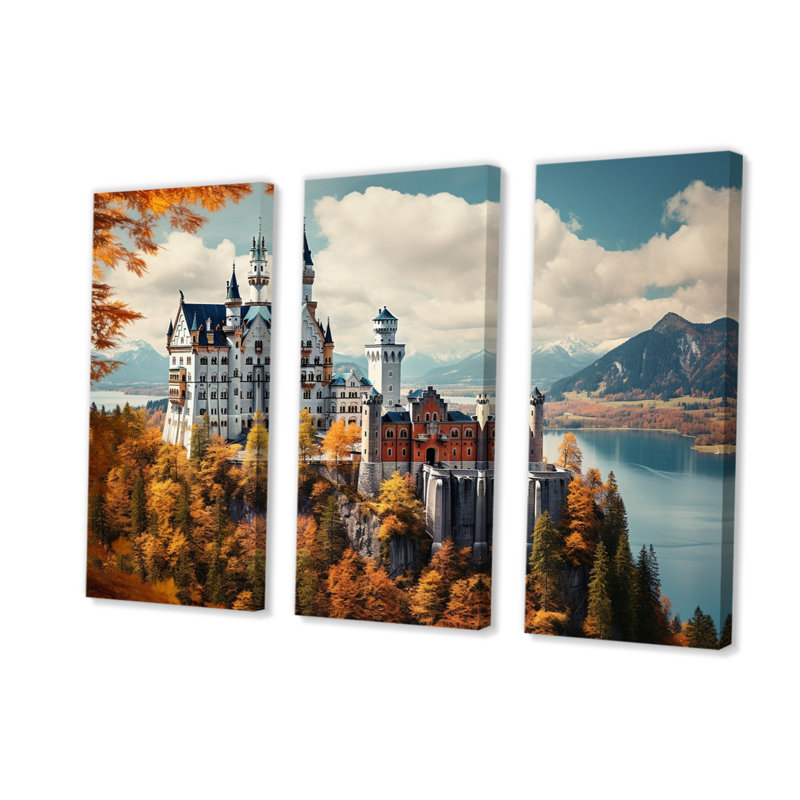 Château allemand sur toile, 3 pièces, H 28 po x l 36 po x P 1 po