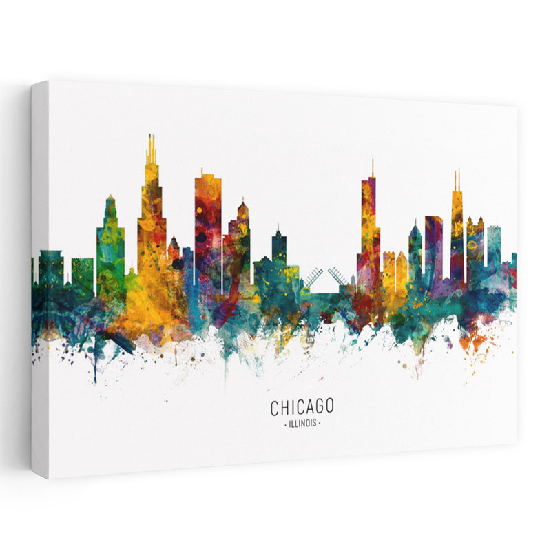 Chicago, Chicago, horizon, architecture contemporaine, art mural, H 32 po x l 48 po