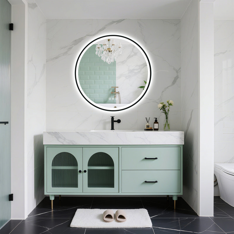 Miroir lumineux à DEL avec éclairage réglable et élégance Bluetooth, 24 po x 24 po
