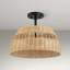 Plafonnier semi-encastré en rotin 2 lumières Twinkle | Plafonnier de ferme noir en métal et tissé