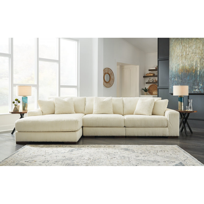 Lindyn 3 - Piece Upholstered Sectional, Left Hand Facing, Cream Polyester