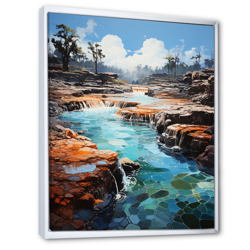 Shinde Geyser Erupting Azure Patchwork I, H 40 po x l 30 po x P 1,5 po, Cadre flottant blanc