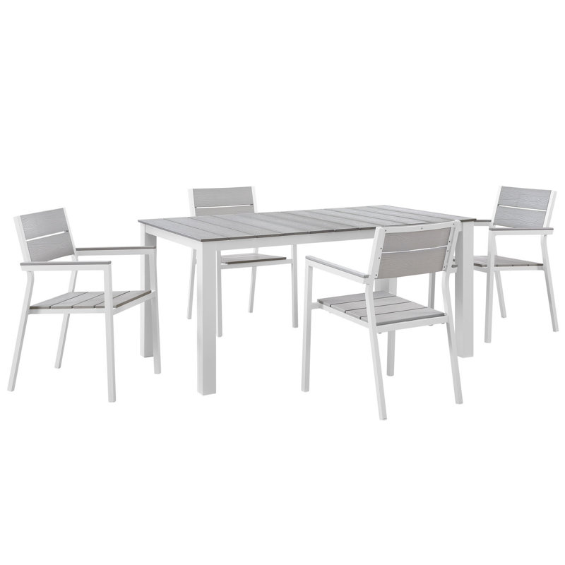 Ensemble repas d'extérieur 5 pièces Maine, Blanc clair / gris, H 33 po x l 35,5 po x L 63 po
