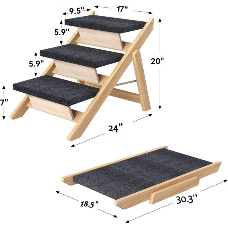 Wooden Foldable Pet Stairs/Steps, 19.88" H x 23.82" W x 16.93" D