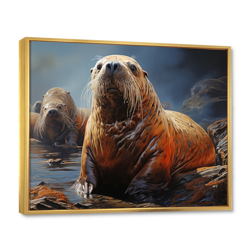 Morse du garde côtier III sur toile, H 12 po x l 20 po x P 1 po, Cadre flottant doré