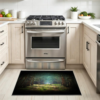 Clear Machine Washable,Road Dark Forest Fairy Tale Fantasy Landscape Light Adventure Beautiful Indoor Area Rug