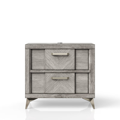 Nightstand In Gray With 2 Storage Drawers And Veneers Drawer Veneer Sides