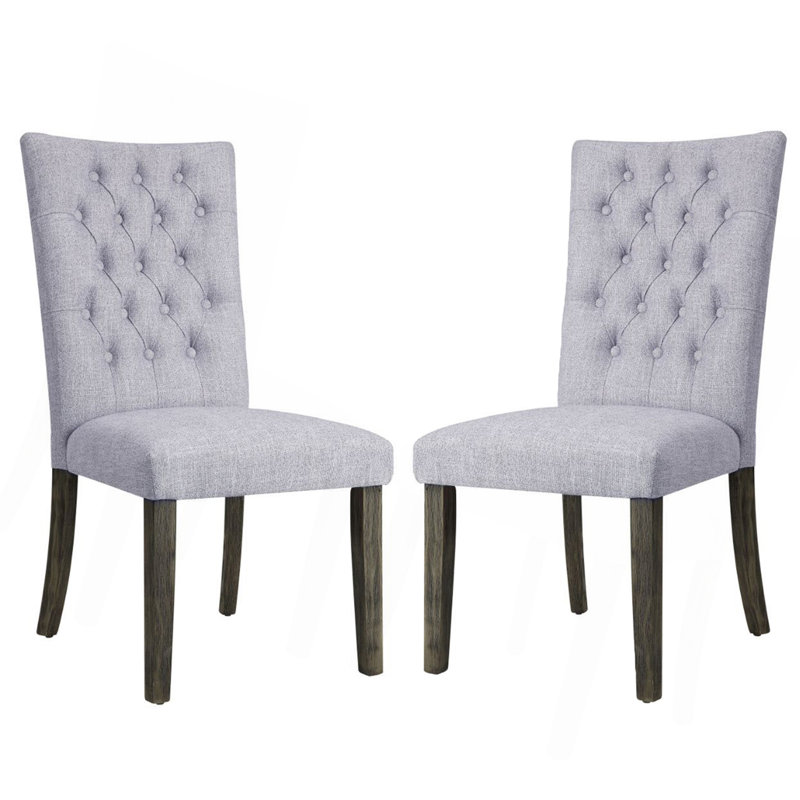 Ensemble de 2 chaises d'appoint rembourrées en lin gris, finition chêne gris