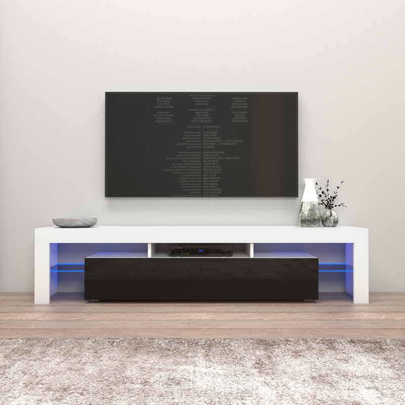 Tahmoor 12" Modern TV Stand with 16-Color LED Lighting, White/Black