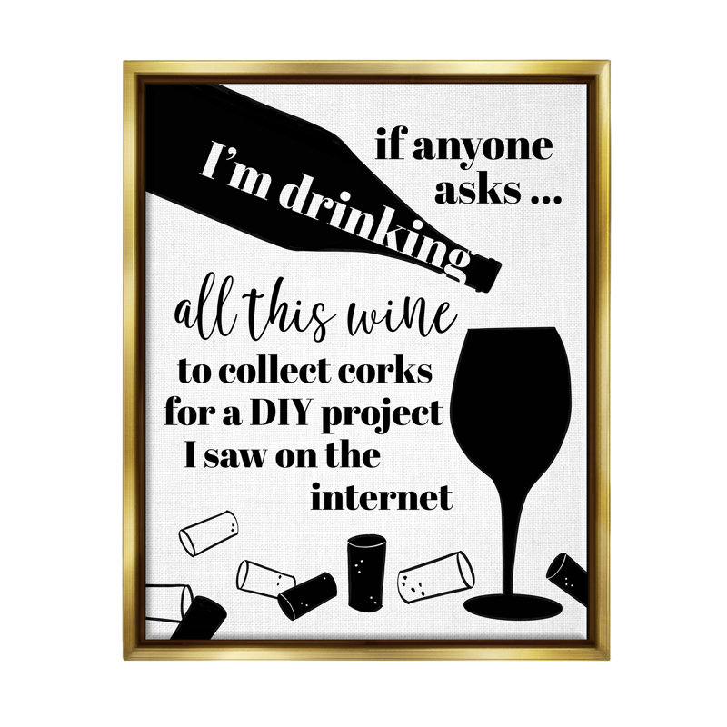 «Funny Wine DIY» sur impression sur toile, H 31 po x l 25 po x P 1,7 po, Cadre flottant métallique doré