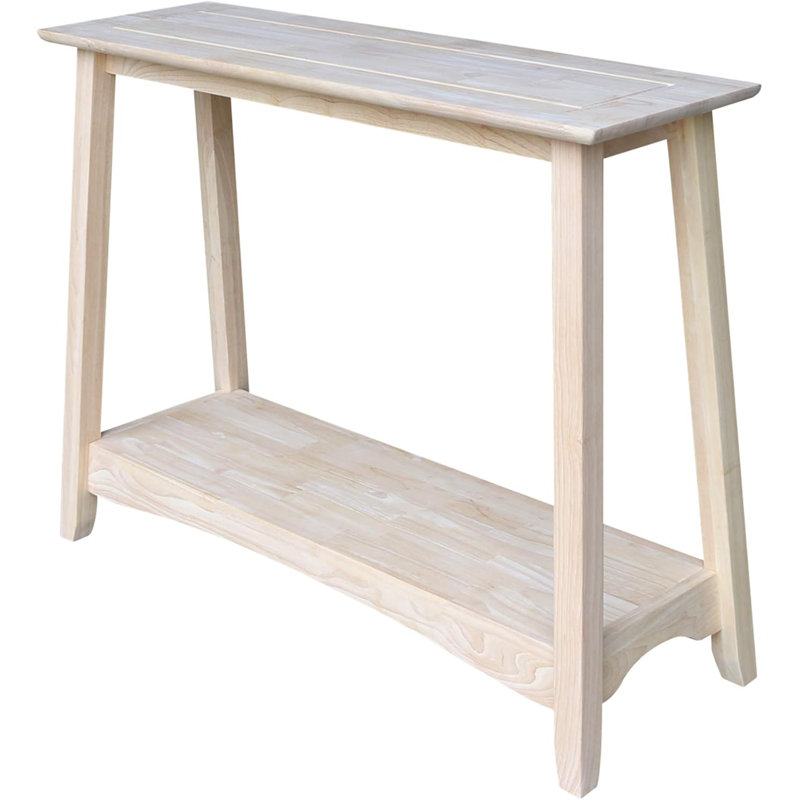 Solid Hardwood Sofa Table With Butcher Block Surface And Shelf, Unfinished