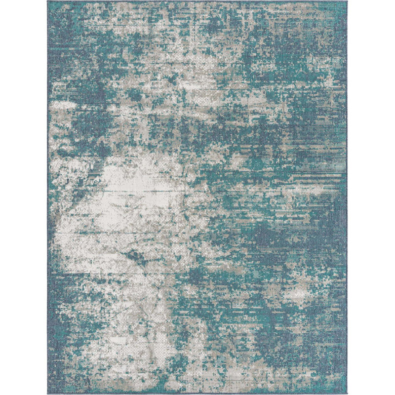 Tapis intérieur / extérieur bleu Keimara, Rectangle 7 pi 10 po x 10 pi