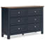 Grande commode Docken, 6 tiroirs, style Shaker, bleu ardoise et brun clair