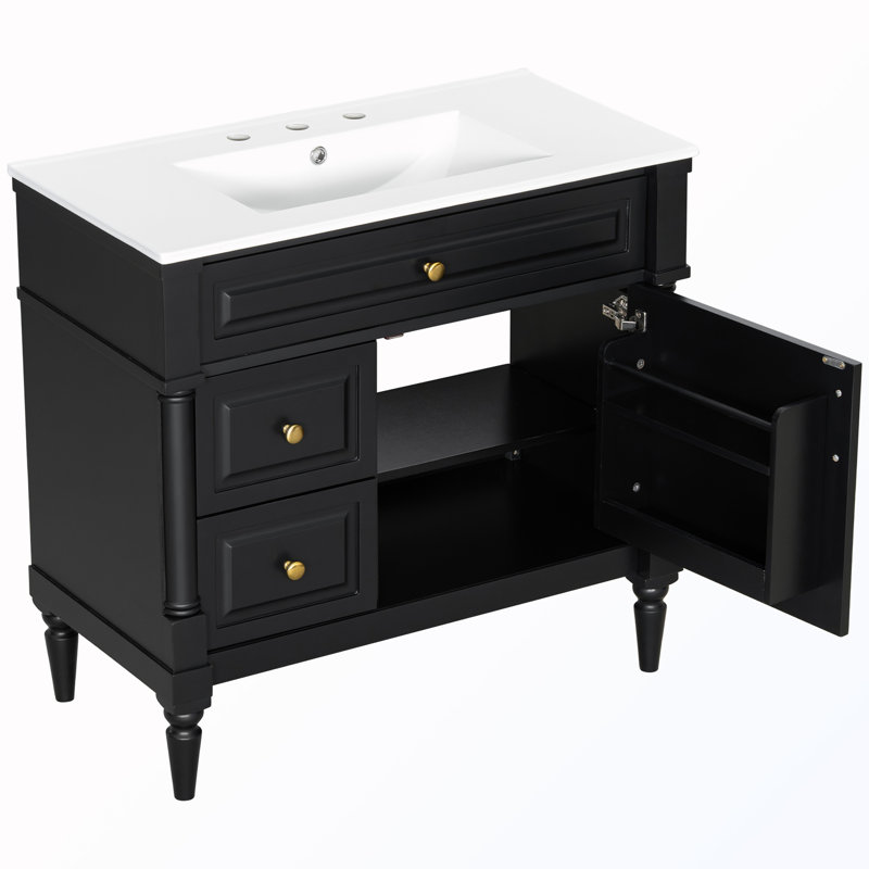 Freestanding Bathroom Cabinet With Flip Drawer, Black