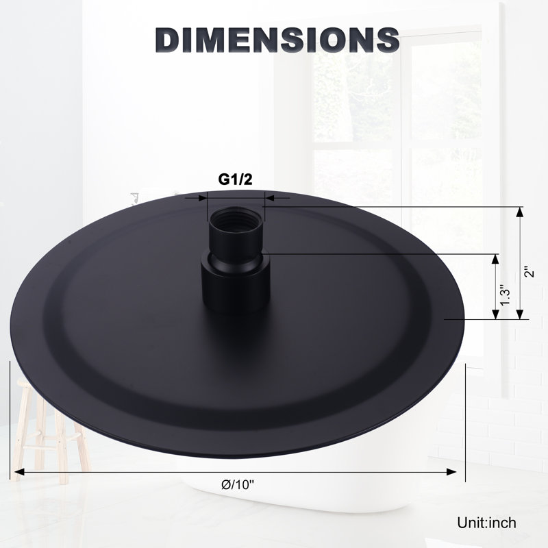 Wide Round Rain Shower Head For Bathroom With 1.8 GPM High-Pressure Swivel Rainfall Spray, Matte Black