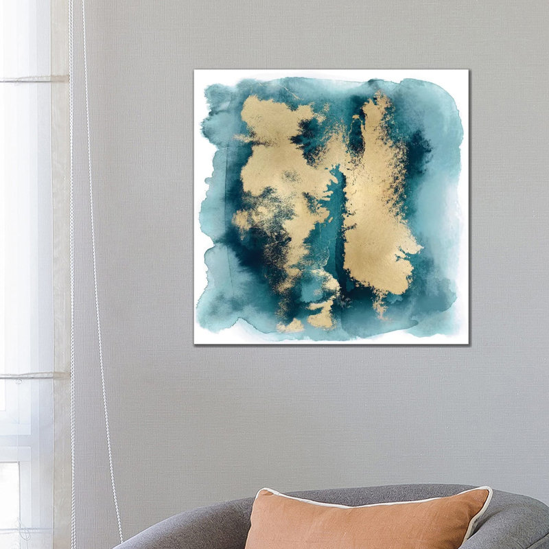 Teal Mist With Gold II by Bella Riley - Wrapped Canvas Painting, 66.04cm H x 66.04cm W x 1.91cm D