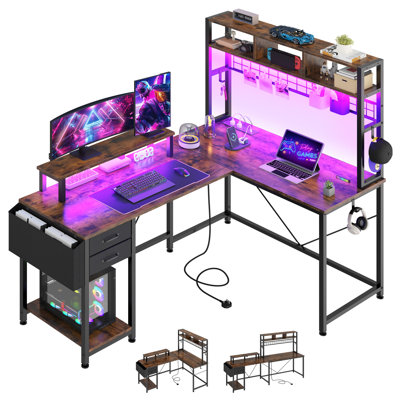 Metal Base Computer Desk with Power Outlet
