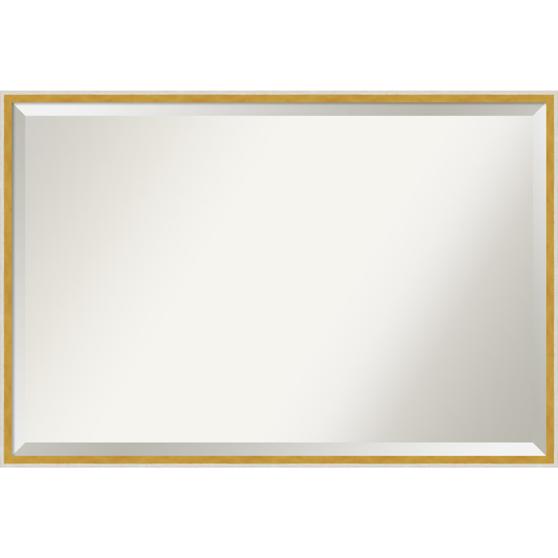 Jermani Solid Wood Wall Mirror, White/Gold, Rectangle, 25" x 37"