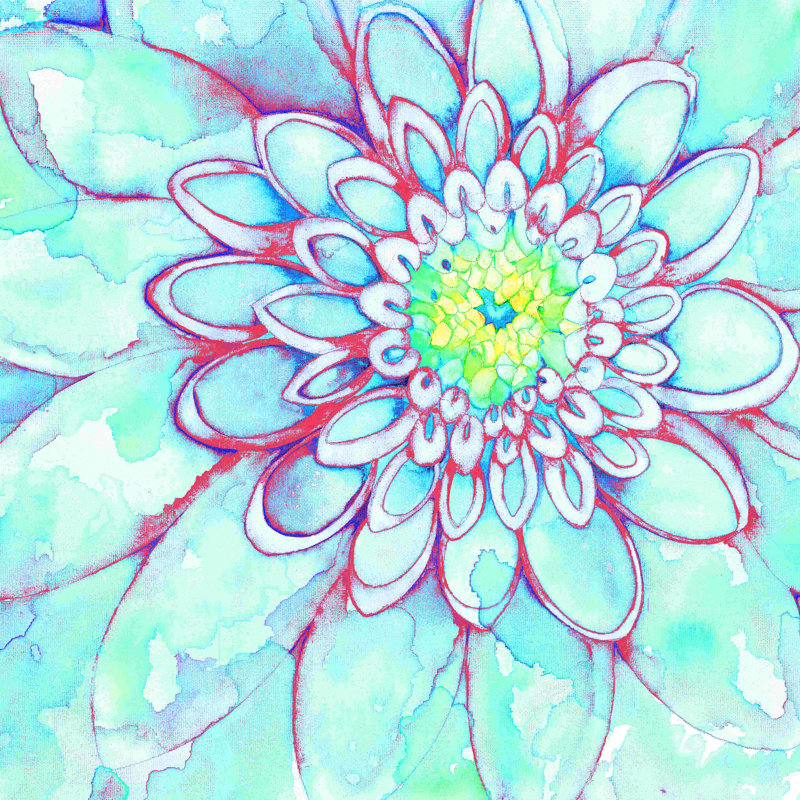 Fleur aquarelle bleue, H 12 po x l 12 po