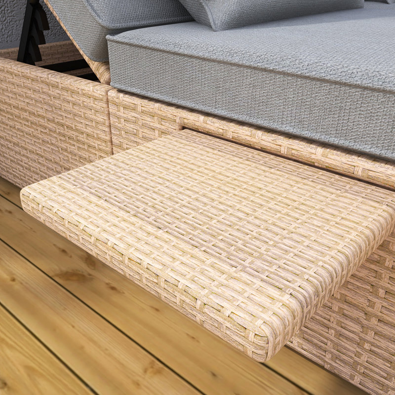 Lit de jour inclinable en rotin de 47 po de large avec coussins, Naturel