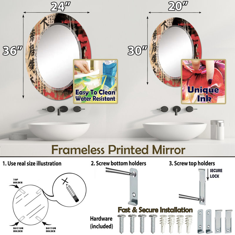 Perivolia - Miroir mural moderne ovale, 30 po x 20 po