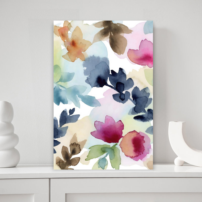 Aquarelle, art abstrait floral délicat contemporain, 18" H x 12" W