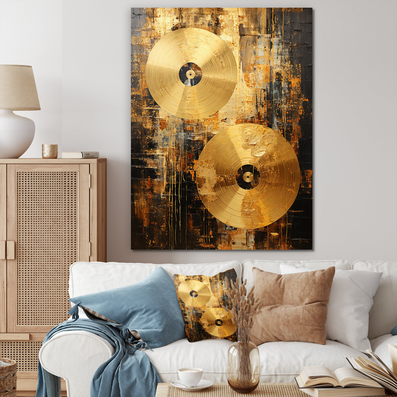 Cymbale symphonie dorée I sur toile, H 32 po x l 24 po x P 1 po, Toile tendue