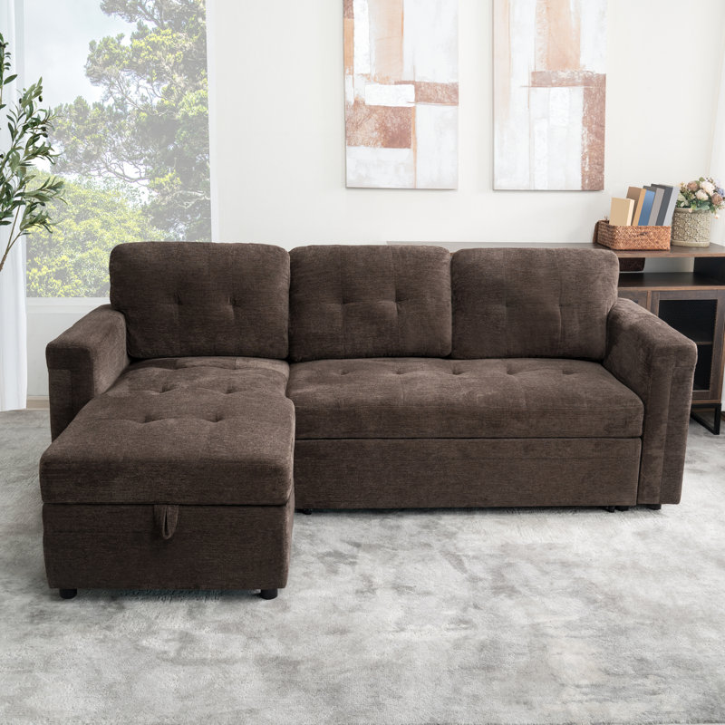 Kerica 2 - Piece Microfiber L-Shaped Sleeper Sofa Bed with USB – Reversible Pull Out Couch with Storage Chaise