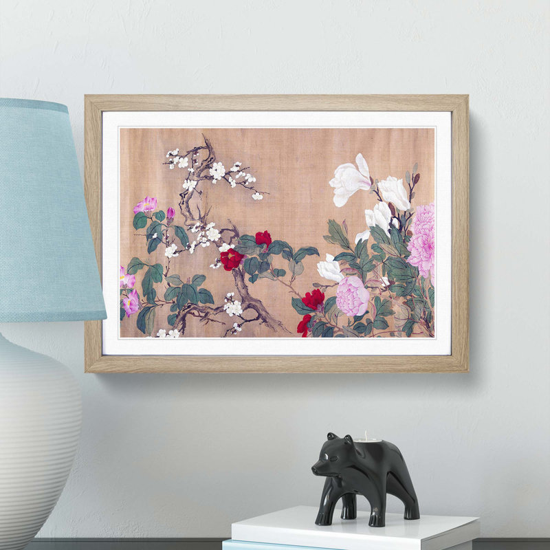 One Hundred Flowers Vol.1 by Yun Shouping - Picture Frame Painting Print on MDF, 27cm H x 36cm W x 2cm D, Oak Framed