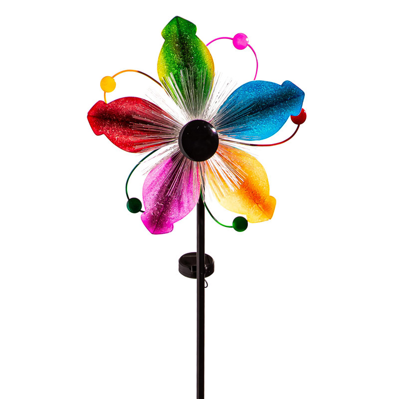 Solar Metal Wind Spinner, Fibre Optic Multi-Colour Fans, 63"H
