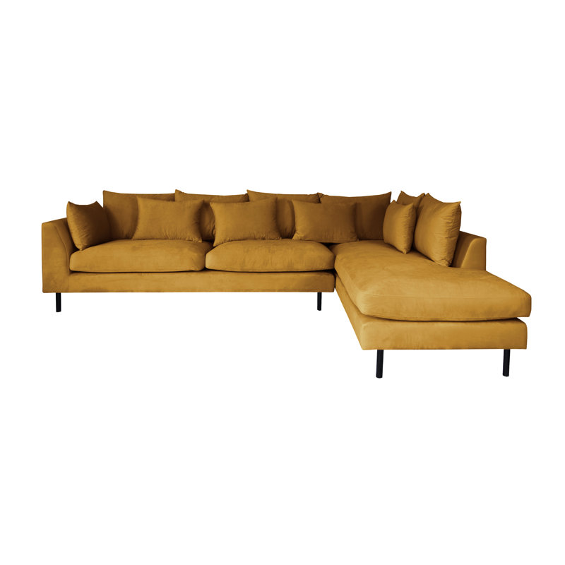 Verne 4 Seater Velvet Corner Sofa, Right Hand Facing, Mustard