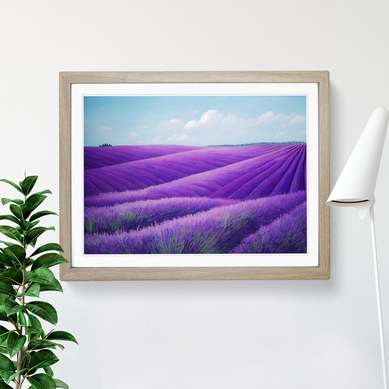Adventurous Lavender Flower Field - Single Picture Frame Painting, Oak Framed, 34cm H x 46cm W x 2cm D