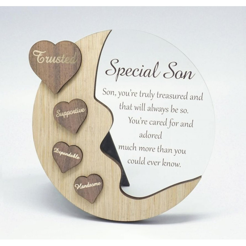 Lune avec mots sur les cœurs et message texte - plaque spéciale pour fils