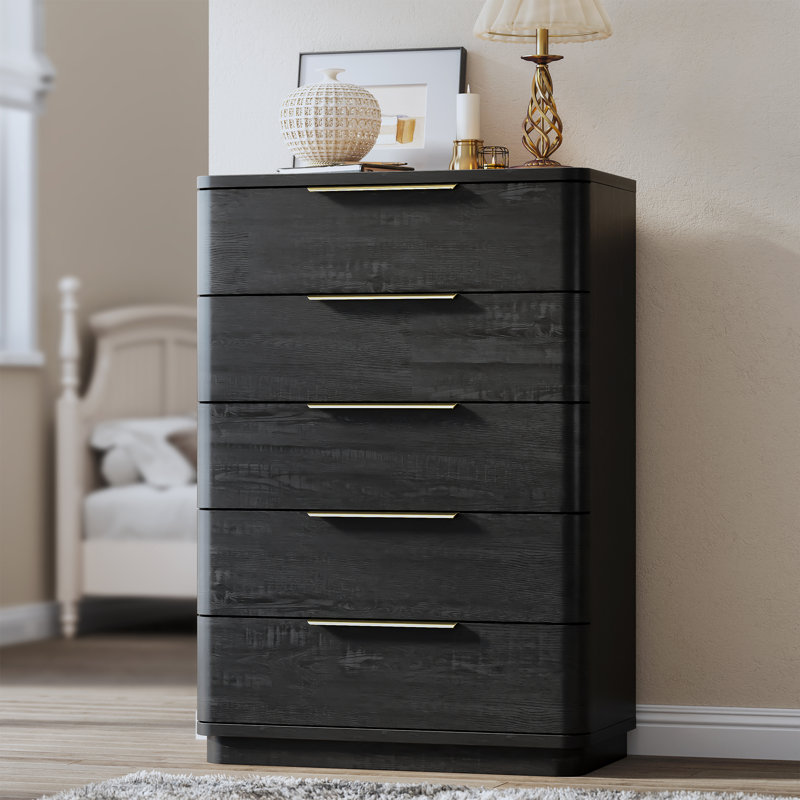 5 Dresser For Bedroom, Wooden Closet Chest Storage For Living Room, Hallway, Entryway, Black, Black