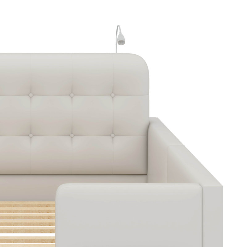 Queen Size Upholstered Platform Bed With Reading Lights, White