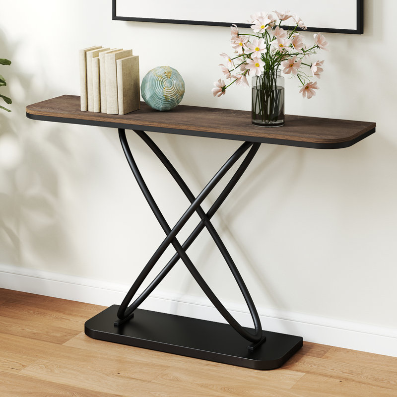 47.4" Entryway Console Table with Metal Frame, Walnut Brown