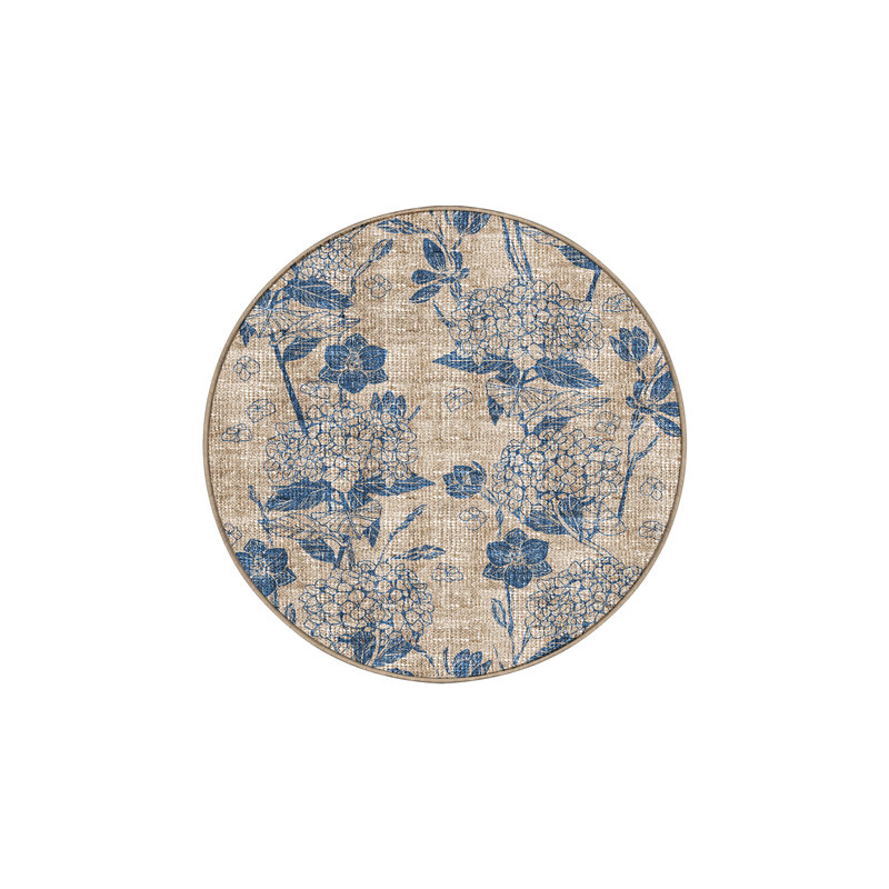 Tapis bleu / beige en chenille / polyester tissé à la machine Adelane, Rond 3 pi