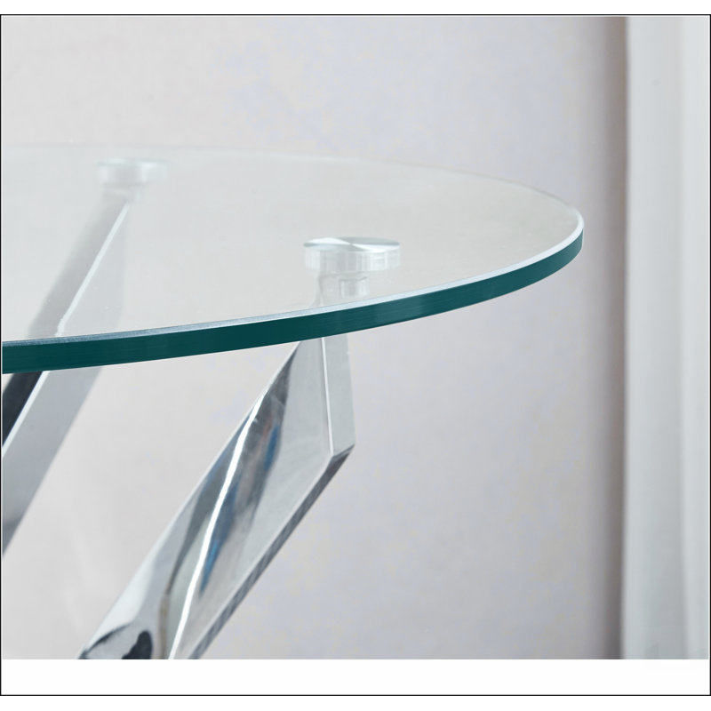 Table basse ronde moderne en verre trempé avec pieds chromés