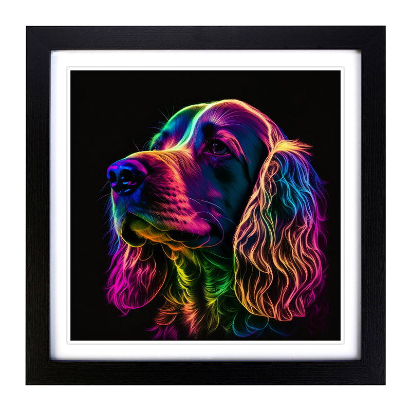 Cocker Spaniel Neon Art - Framed Print, Black