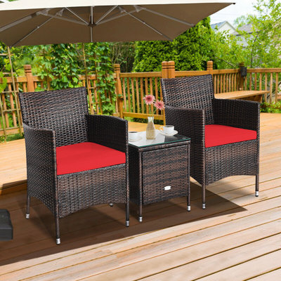 Ailith 3 Piece Rattan Seating Group with Cushions, Patio Conversation Set