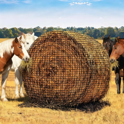 Grand filet à foin rond à balles pour chevaux - Filet à foin épais sans nœuds de 5 x 5 pi avec 2 trous, filet à foin en nylon durable pour bovins, moutons, ferme et pâturages, noir