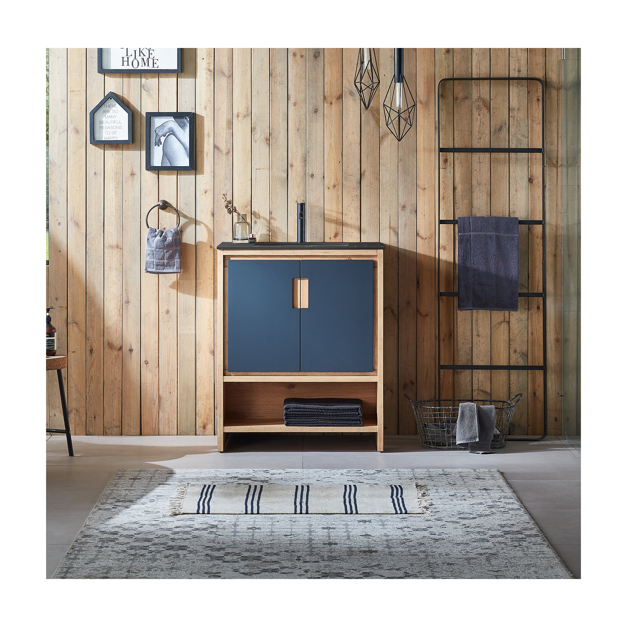 Diani 30" Single Bathroom Vanity Set, Black of Night/Maple, Black