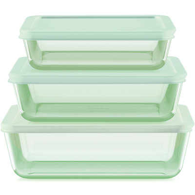 Pyrex Simply Store Tinted 3-pack Rectangle Storage Set With Plastic Lids, Green