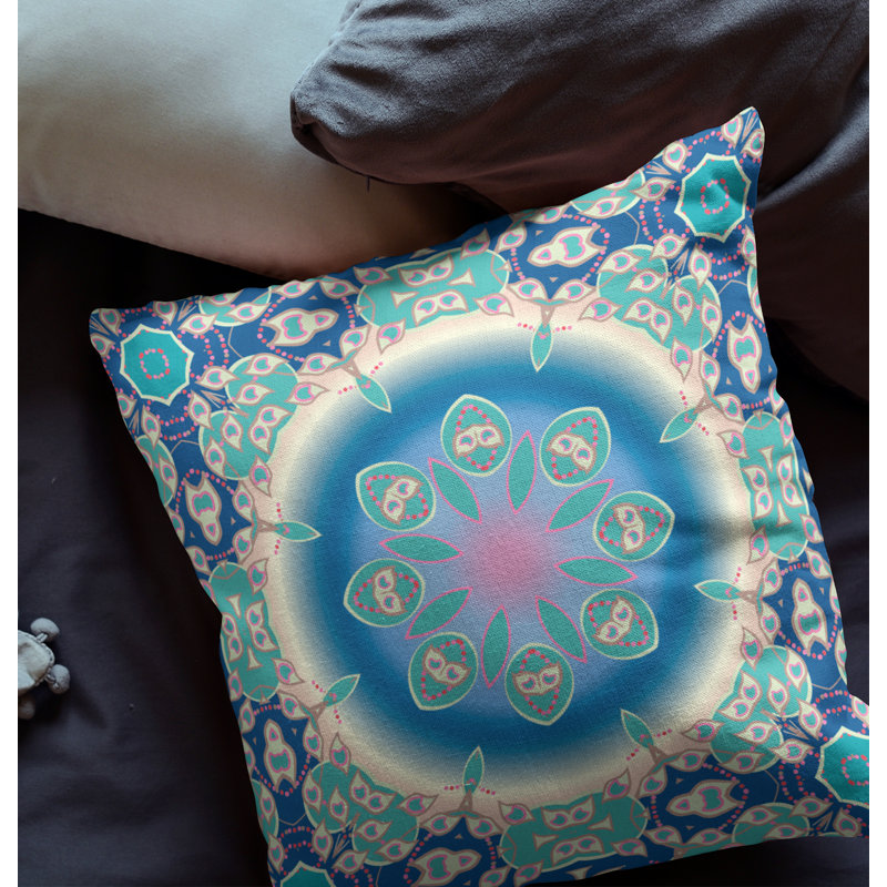  Housse de coussin carré et insert, H 16 po x l 16 po, Bleu / turquoise, Fermeture éclair