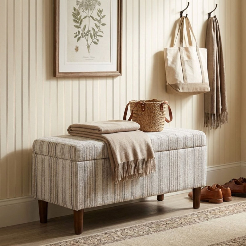 Besart Upholstered Storage Bench, Gray Stripe