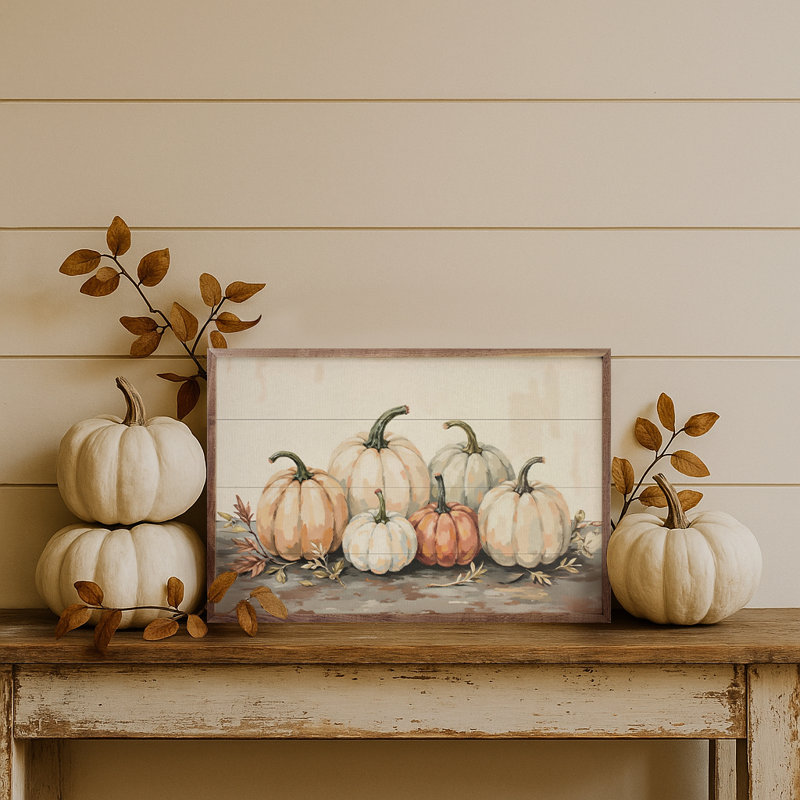 Gathered Pumpkins On A Tabletop, 5" H x 8" W