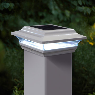 Imperial Solar Powered Integrated LED Aluminium 4 in. x 4 in. Fence Post Cap Light with Base Adapter Included
